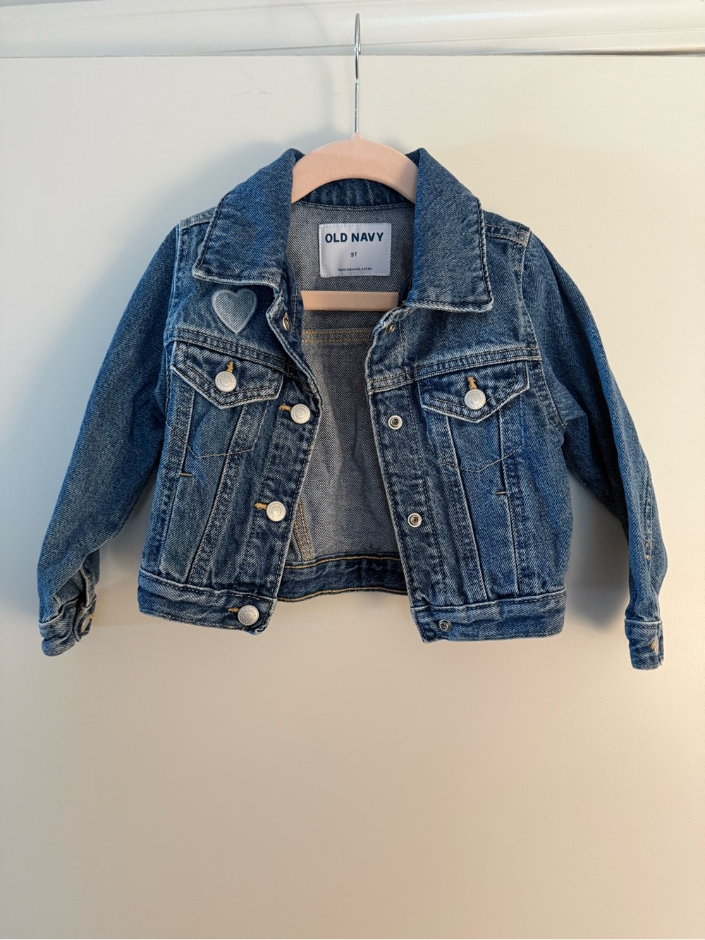 Old Navy Girls Denim Trucker Jacket with Heart Patch - Blue